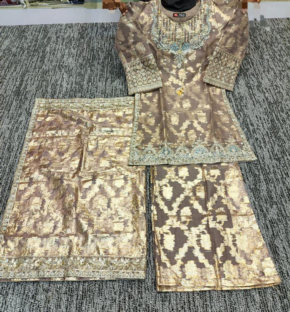 Jacquard 3-Piece Formal SMuted Gold Wovenuit