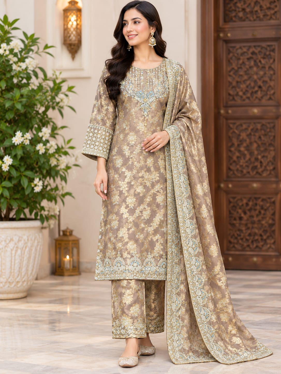 Jacquard 3-Piece Formal SMuted Gold Wovenuit
