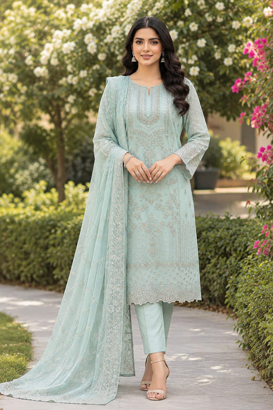 Mint Green Embroidered Organza 3-Piece Formal Suit