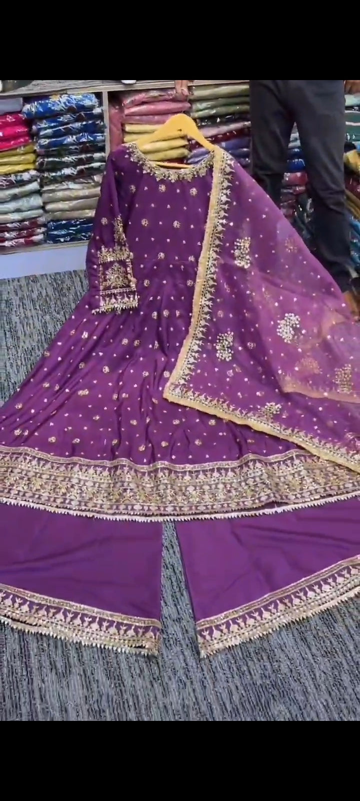 Royal Purple Gold Embroidered Anarkali Suit with Net Dupatta